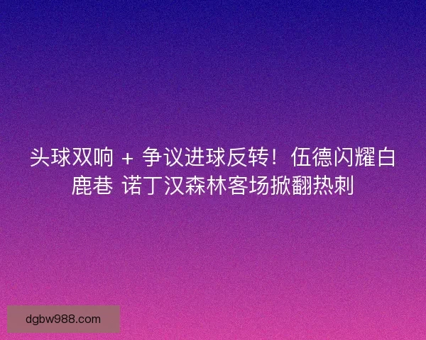 头球双响 + 争议进球反转！伍德闪耀白鹿巷 诺丁汉森林客场掀翻热刺