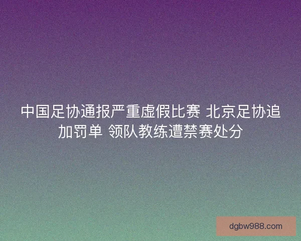 中国足协通报严重虚假比赛 北京足协追加罚单 领队教练遭禁赛处分